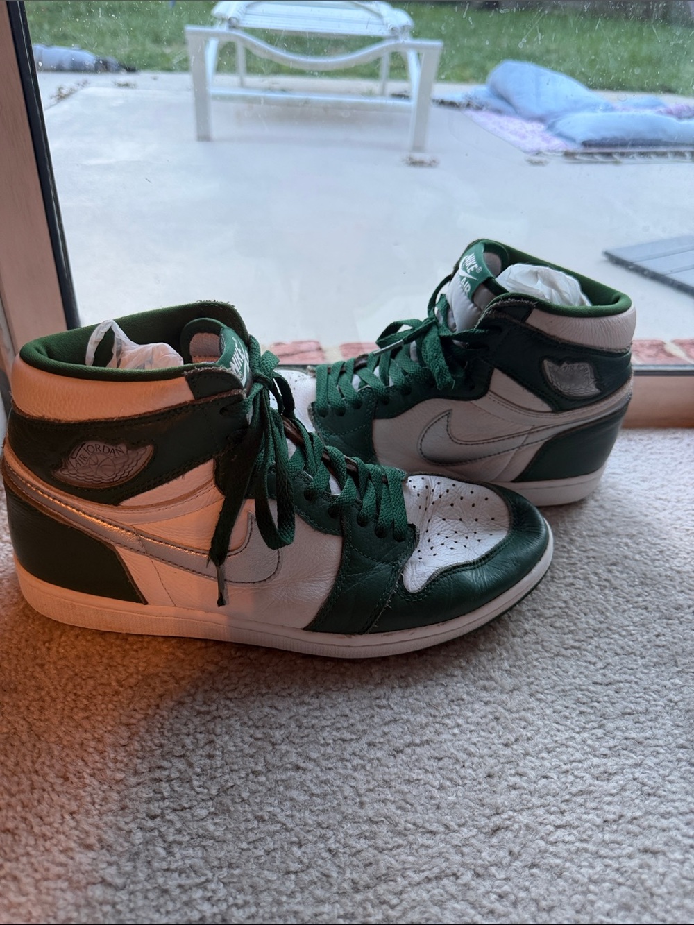 Nike Air Jordan 1 Retro High OG "Gorge Green" White Silver Sneakers. Mens 10.5 - Picture 2 of 7